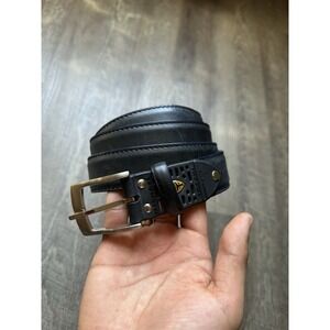 Michael Toschi Black Leather Belt Black Perforated Rubber Section 40 EXCELLENT